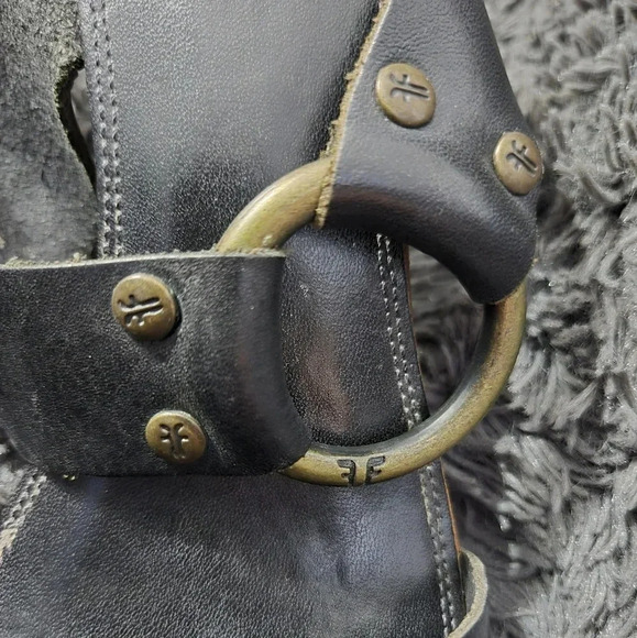 Frye | Black Leather Sophie Ring Slide Sandals Sz 8.5 - Picture 2 of 9